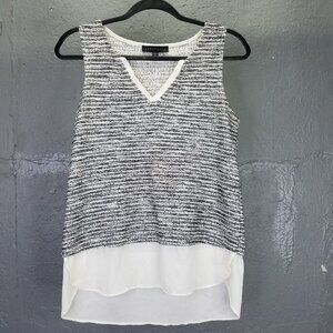 Sanctuary Vest Tank Top Women S Mixed Media Pullover Grey Tweed Sheer Hi-Low Hem